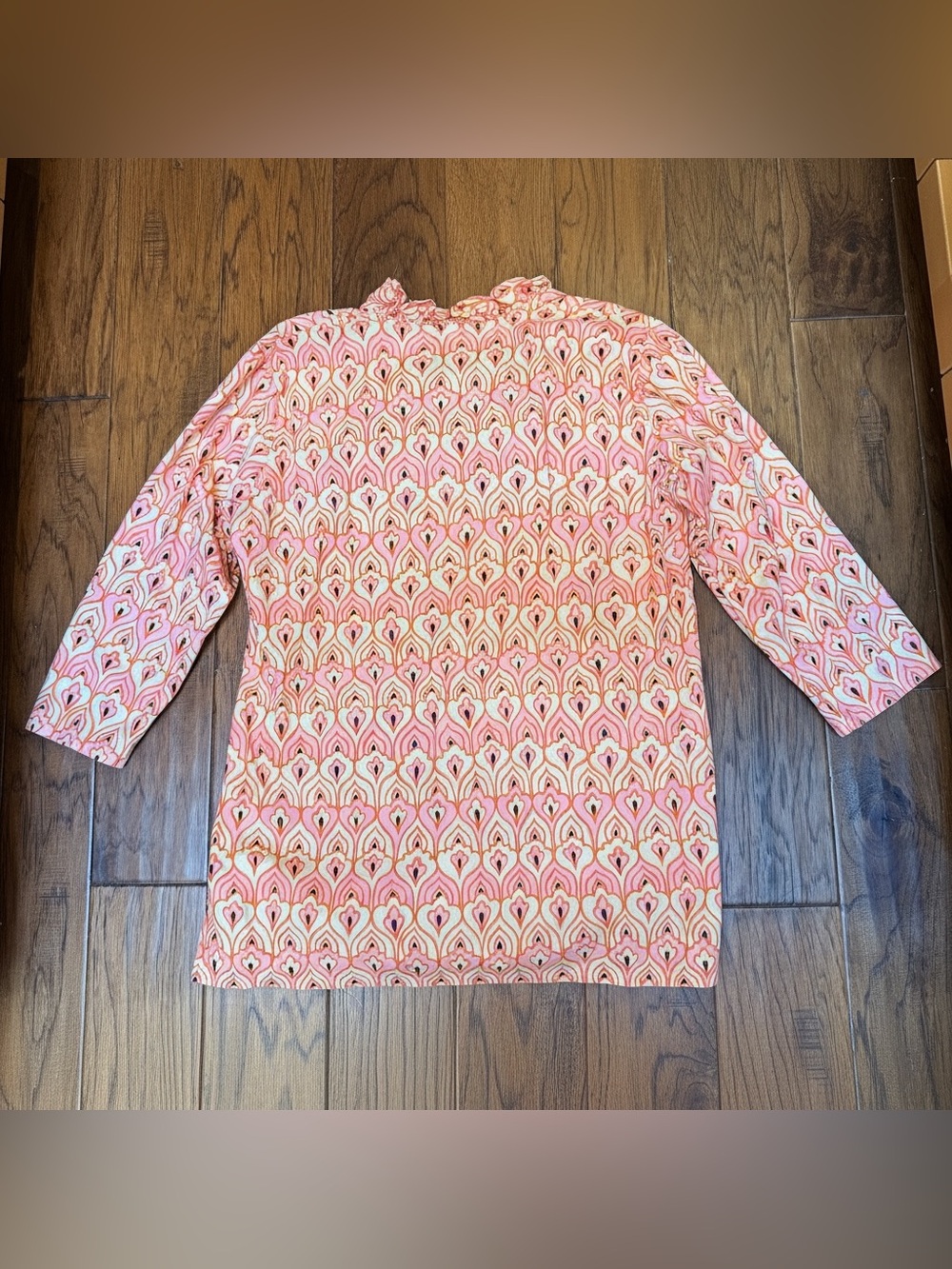 Haley & The Hound XL Geometric Print Cotton Shift Dress Ruffle Neck Boho USA - Picture 12 of 12